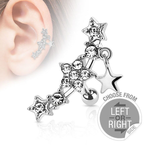 Body Accentz Tragus Barbell Stars Star Dangle 316L Surgical Steel Cartilage 16g