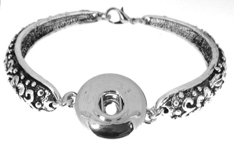 Antique Silver Lobster Clasp Spoon Flower Carved Bracelet Fits Snap Button Charm