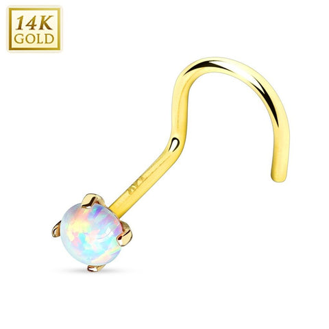 Body Accentz Nose Ring 14Kt. Gold Prong Setting Opal Stone Top Nose Screw 20g