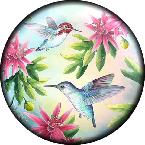 Snap Button Hummingbird Flowers 18mm Cabochon Chunk Charm