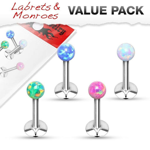 Body Accentz 4 Opal Ball Top Labret Monroe Lip chin Cheek Ring 16g