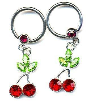 Body Accentz Nipple Ring Cherry Captive Bead Body Jewelry Pair 14 gauge