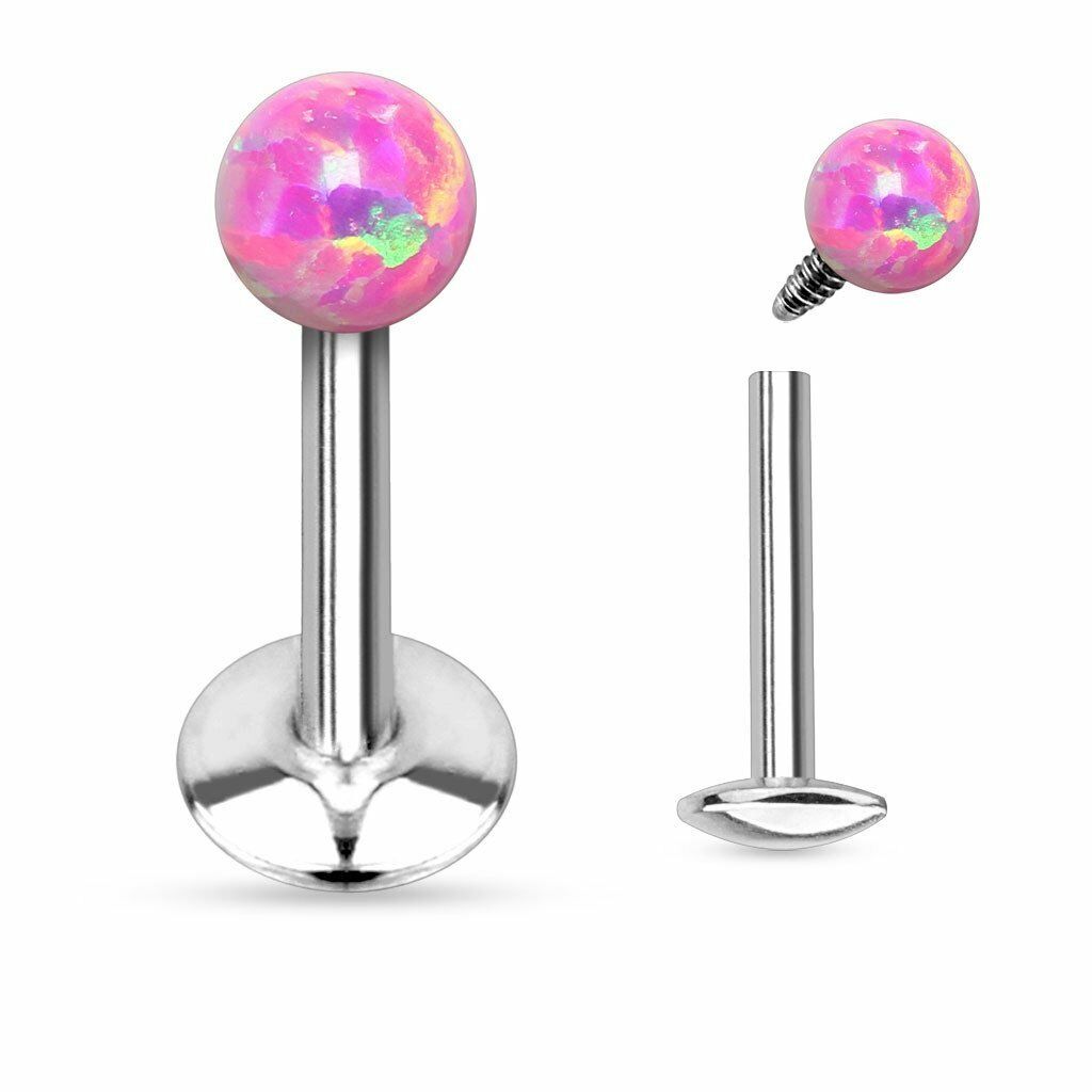 Opal Ball Top Internally Threaded 316L Surgical Steel Labret/Monroe Pink