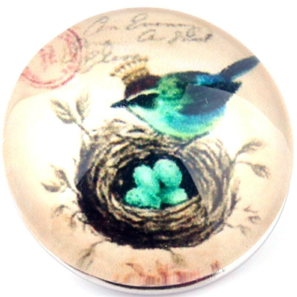 Snap Button Blue Bird nest Eggs Postage Stamp 18mm Charm Chunk