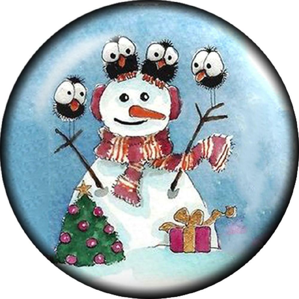 Snap Button Holiday Snowman Owl 18mm Cabochon Chunk Charm