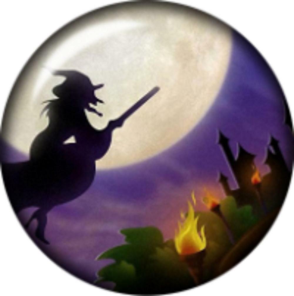 Snap Button Halloween Flying Witch on Broom 18mm Cabochon Chunk Cha