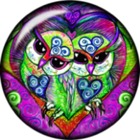 Snap Button Stainglass Heart Owls Patchwork 18mm Cabochon Chunk Cha
