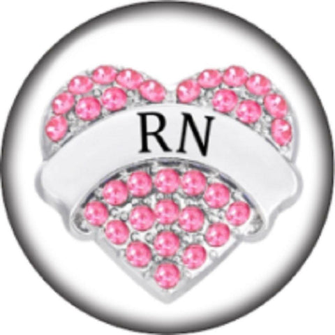 Snap Button Registered Nurse RN 18mm Cabochon Chunk Charm Heart