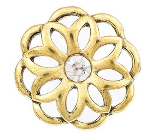 Body Accentz Snap Button Crystal Goldtone Flower Interchangable Jewelry 18mm