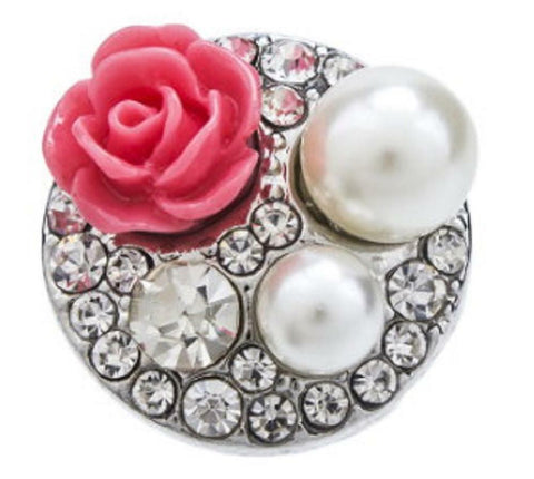 Body Accentz Snap Button Crystal Rose Pearl Interchangable Jewelry 18mm