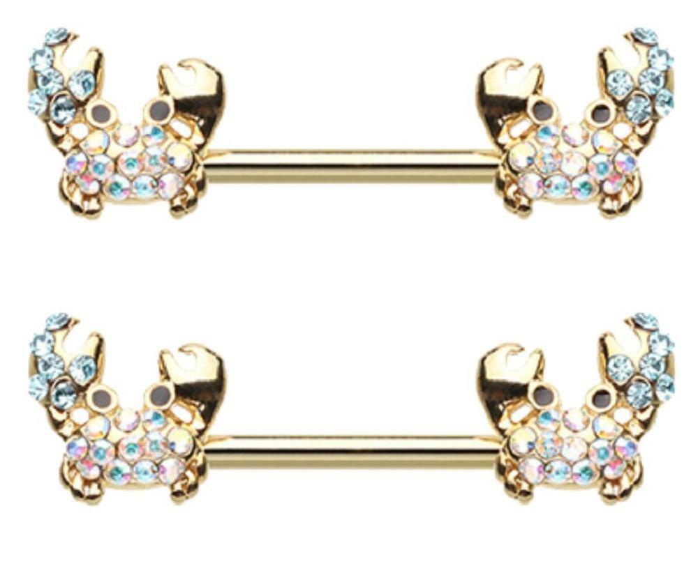 Body Accentz Nipple Ring Golden Posh Sea Crab Nipple Shield Barbell IP Gold 14G