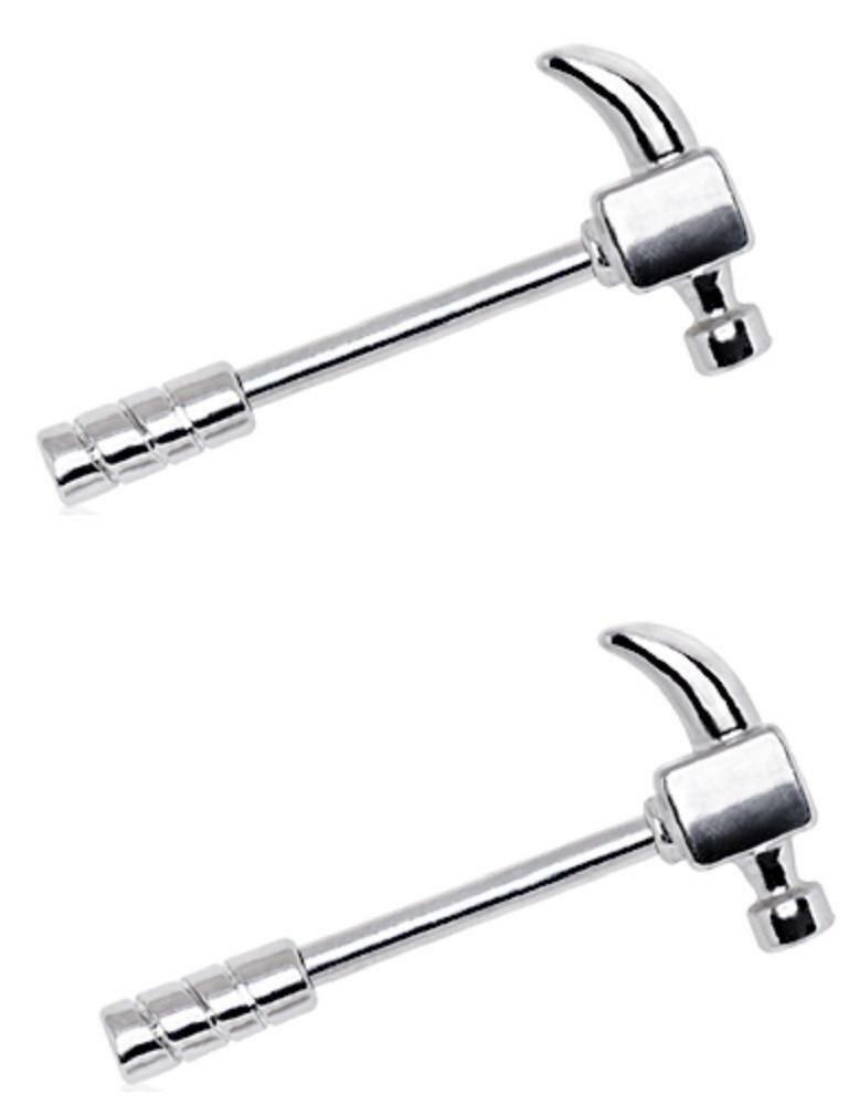 Body Accentz Nipple Ring Bar Shield Hammer Head and Handle Pair