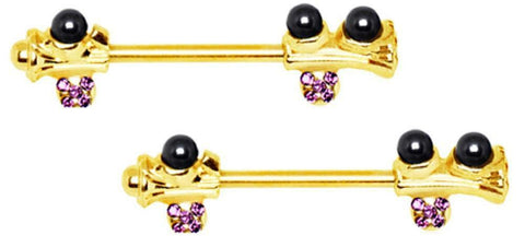 Body Accentz Nipple Ring Bar Shield Gold Plated Whimsical Tree Pair