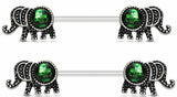 Nipple Rings Elephant with Opal Glitter Set 316L Surgical Steel Barbells(green )