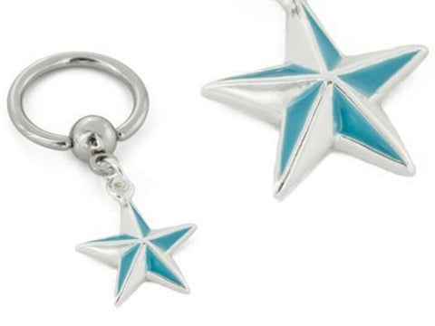 14GA Star Dangle Captive Bead Ring 316L Surgical Steel Sold as a pair