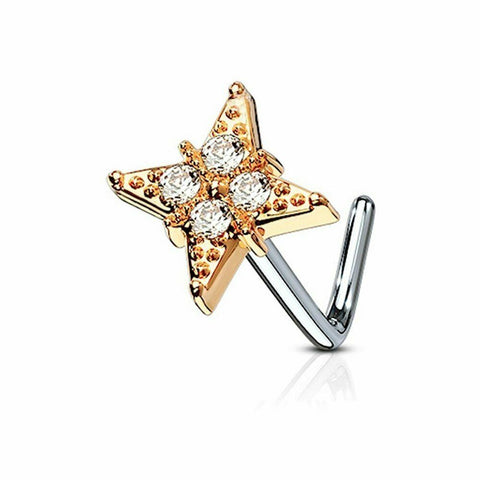 CZ Paved Crystal 316L Surgical Steel L Bend Nose Stud Rings