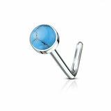 20G Semi Precious Stone Surgical Steel L Bend Stud Nose Ring single or 8 pcs set