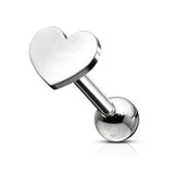 Helix Tragus Earrings 16G Steel Heart Internally Threaded Labret Monroe Lip Ring