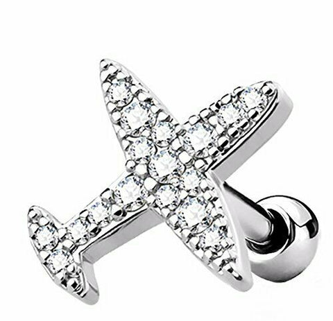 Body Accentz Tragus Paved Airplane Surgical Steel Cartilage, Tragus Barbell Stud