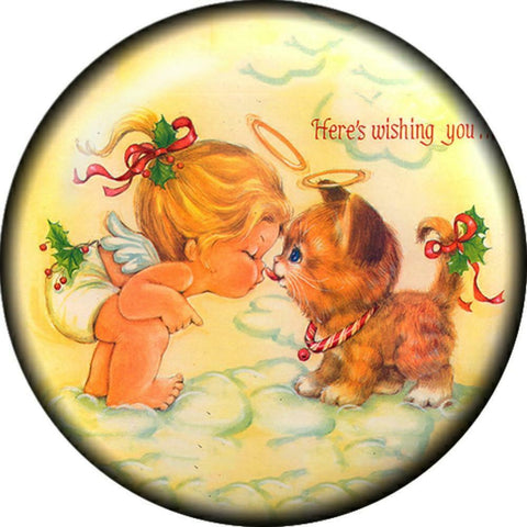 Body Accentz Snap Button Happy Holiday Cat Angel Here's Wishing You 18mm Cabocho