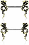 Body Accentz Antique Cobra Snake Nipple Barbell bar, Sold as a Pair