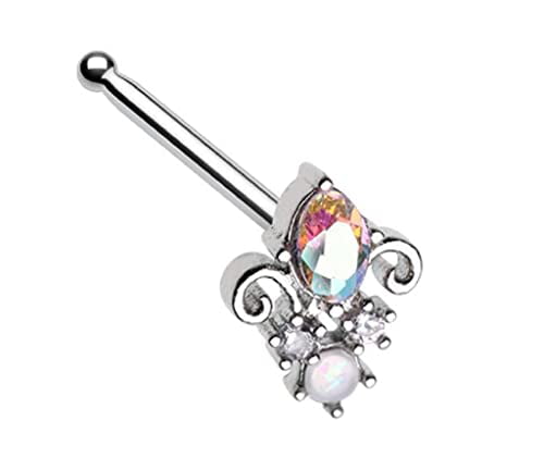 Nose Ring Stud Iridescent Victorian Shape 316L Surgical Steel bone Fleur de lis