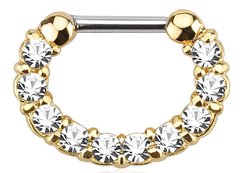 Septum Clicker Single Line Paved Gem Ion Plated 316L Surgical Steel Bar