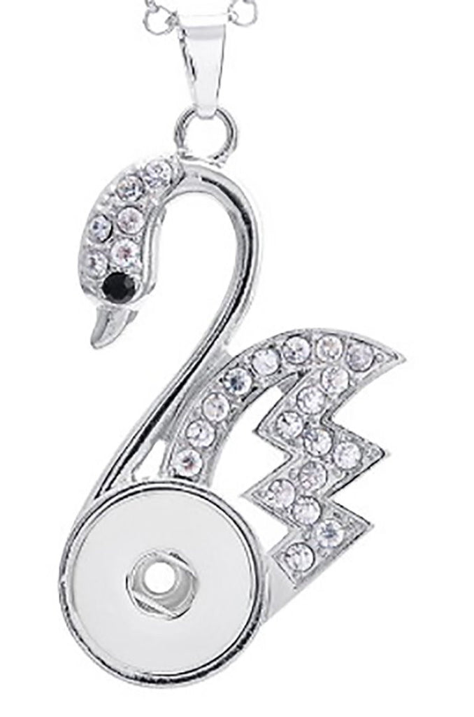 Snap Button Charm Holder  fit 18mm necklace pendants Swan Rhinestone
