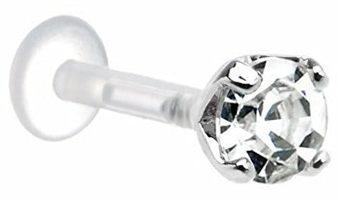 Bio-Flex Shaft with Push-in .925 Silver Prong Set Gem Labret/Monroe 16g 5/16"