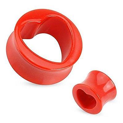 Hollow Heart Red Acrylic Saddle Plug 9/16" Sold as a pair [Jewelry]