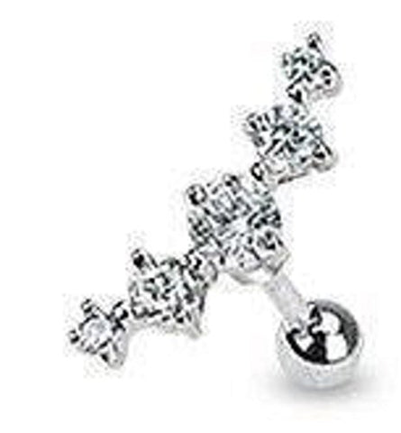 316L Surgical Steel Journey Curve 5 Gems Tragus/Cartilage Piercing stud 16g 1/4"