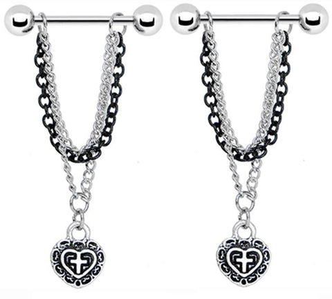 Body Accentz Nipple Ring Heart Cross bar body Jewelry sold as Pair 14g CZ