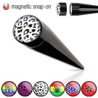Plugs Earrings Rings Black Acrylic Magnetic Snap-On Fake Tapers with Logo Emb...