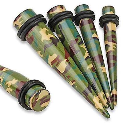 Green/Brown Camouflage Printed UV Acrylic Taper with O-Rings 2g Sold as a pair