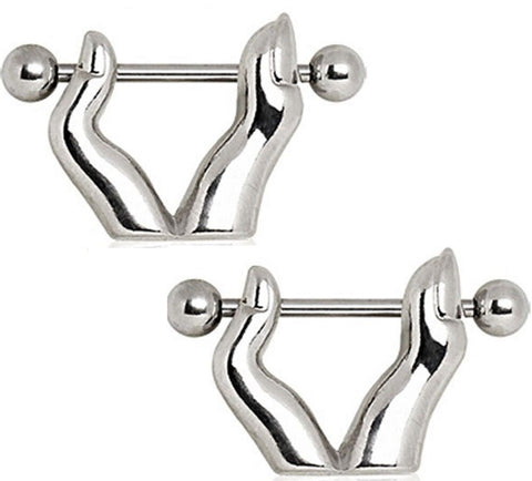 Body Accentz Nipple Shield Rings Barbell Sold as a Pair 14 Gauge Pinching Finger