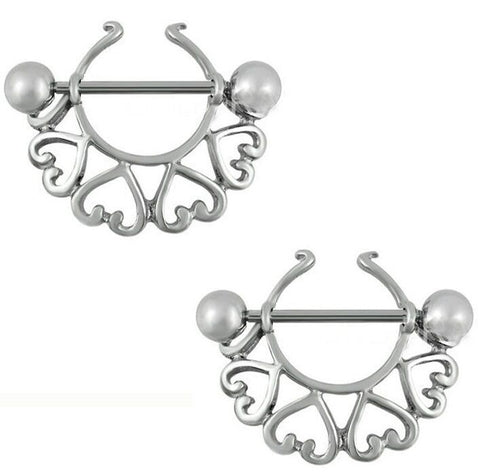 Body Accentz Nipple Shield Rings Barbell Barbells Sold as a Pair 14 Gauge Hearts
