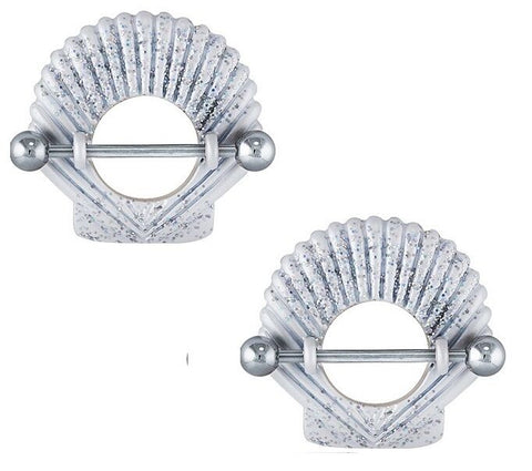 Body Accentz Nipple Shield Rings Seashell Barbells Sold as a Pair 14 Gauge