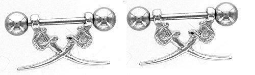 Body Accentz Nipple Shield Rings Small Barbell Sword Sold as a Pair 14 Gauge 3/8