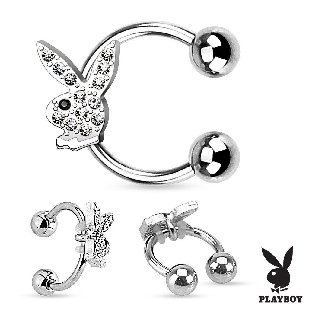 Gem Paved Playboy Bunny 316L Surgical Steel Horseshoe 16g
