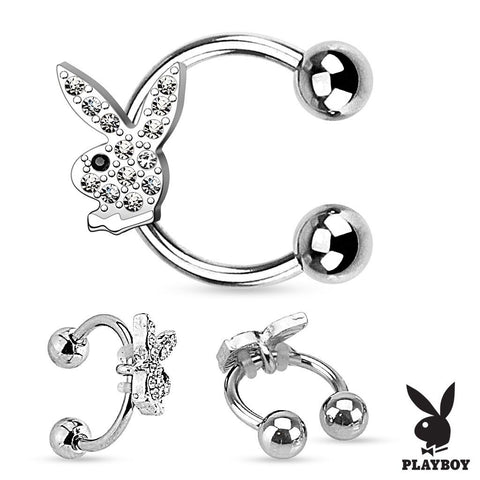 Gem Paved Playboy Bunny 316L Surgical Steel Horseshoe 16g