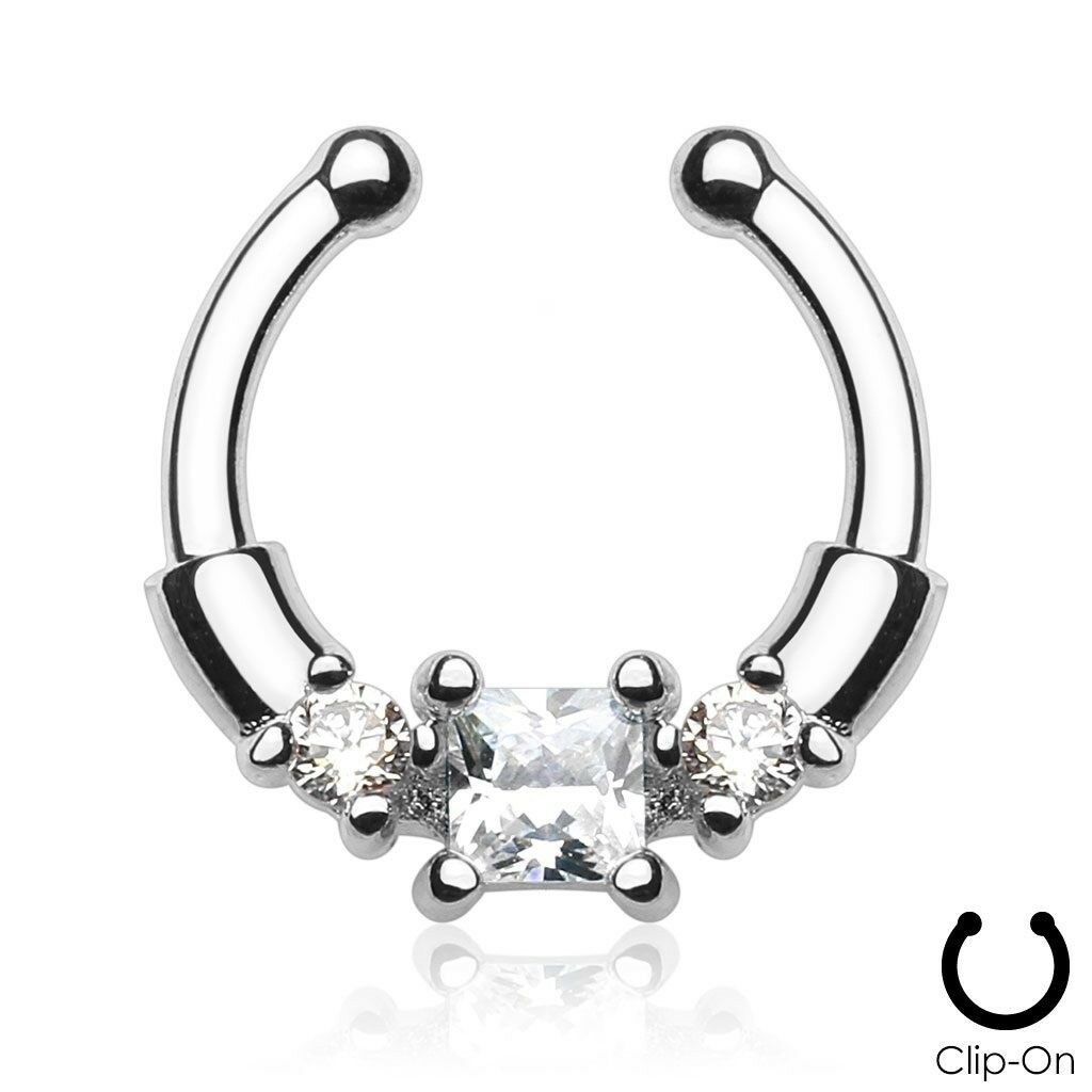 Body Accentz Square Center CZ with Gems Non-Piercing Septum Hanger