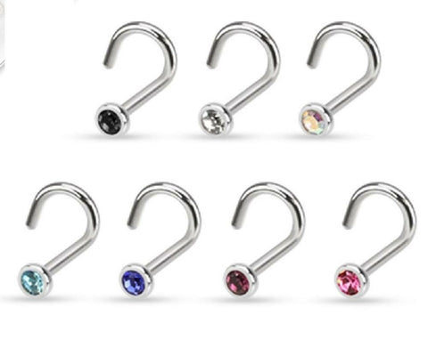Nose Ring 20g 7 Pcs Assorted 316L Surgical Steel Press Fit Gem Nose Screw