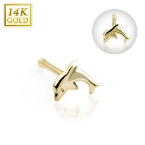 Body Accentz Nose Ring Dolphin Nose Stud Ring 14 Karat Solid Gold 20g