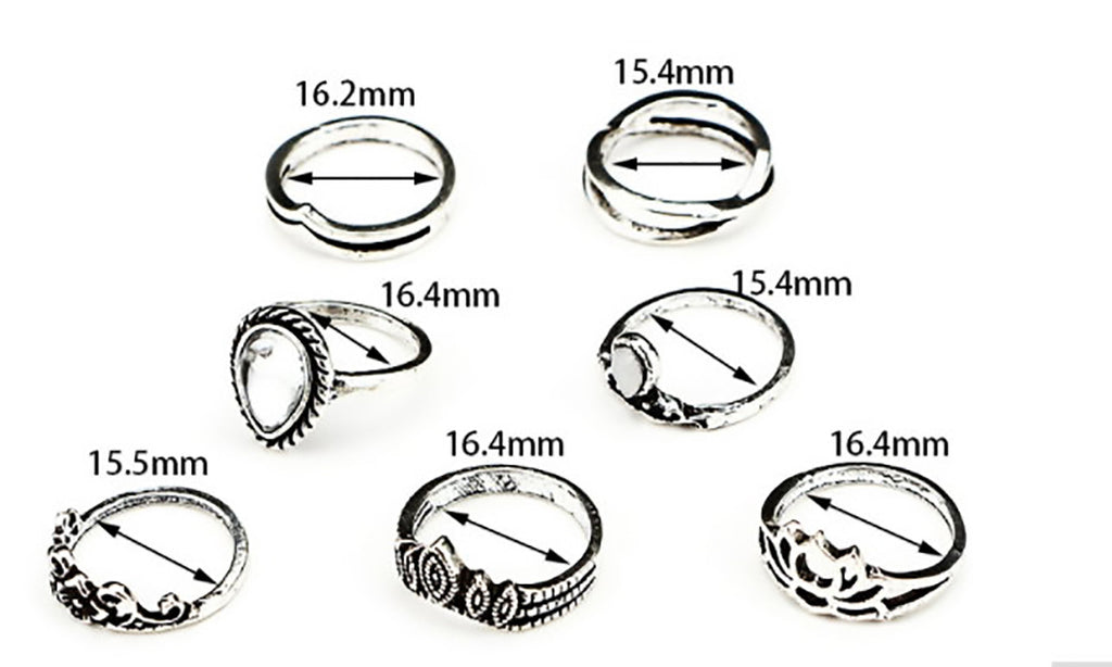 Mid Ring Sets Faux Opal Brinco Crystal Knuckle Rings  7 pc set
