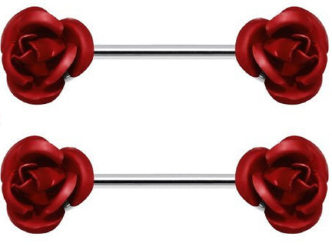 Nipple Ring Rose Flower  316L Surgical Steel Nipple Bar pair