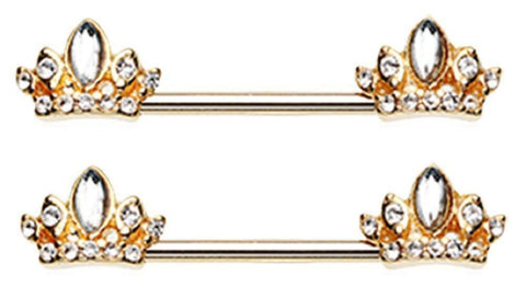 Body Accentz Nipple Bar Golden Tiara Crown Sparkle Barbell Ring Sold as pair Red