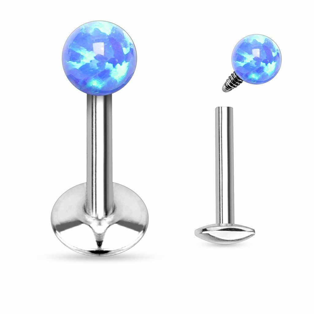 Opal Ball Top Internally Threaded 316L Surgical Steel Labret/Monroe Blue