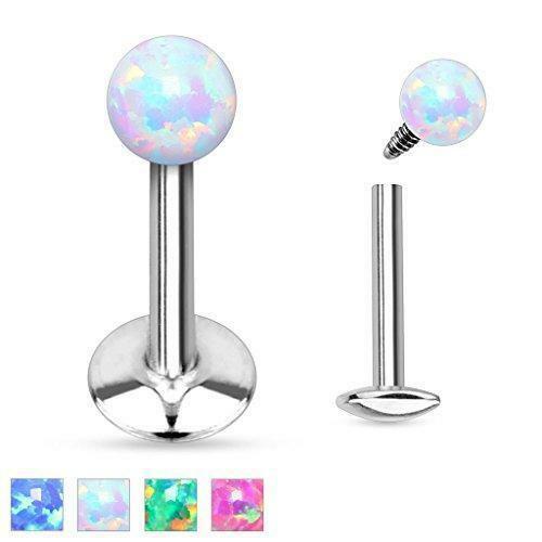 Opal Ball Top Internally Threaded 316L Surgical Steel Labret/Monroe White FBA