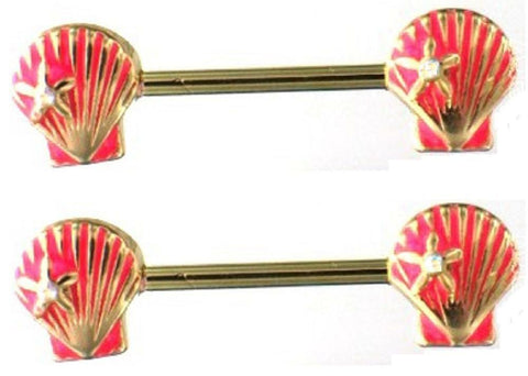 Body Accentz Nipple Ring Bars 14g 9/16" Ariel Seashell Pink Nipple Barbell Sold