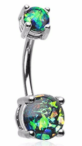 Body Accentz Belly Button Ring Navel Opal Sparkle Prong Setting 14g